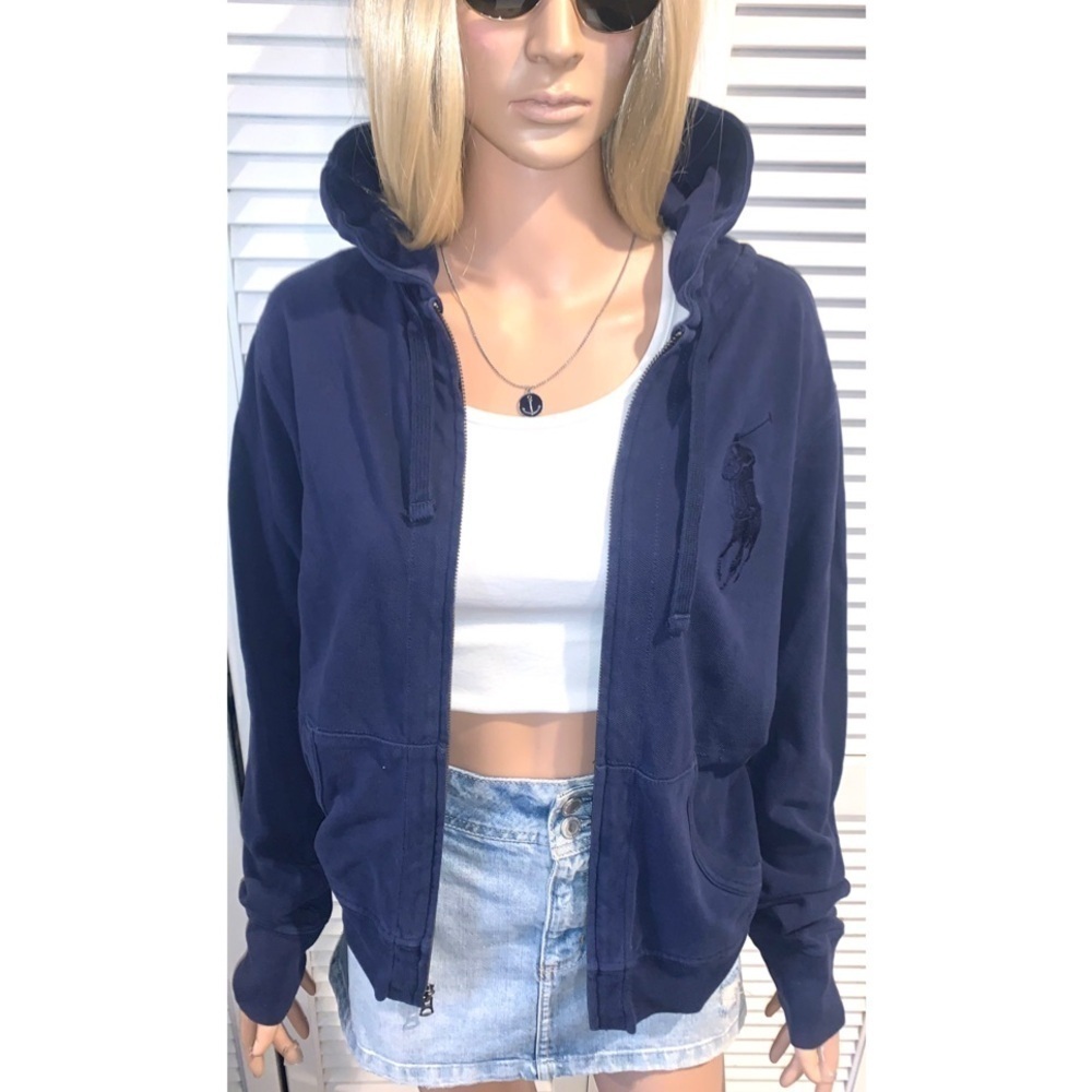 POLO by Ralph Lauren Y2K zip up hoodie Navy Blue with polo horse Small